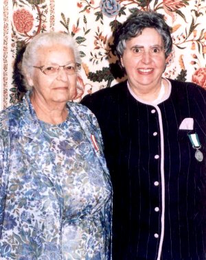 Elsie Cressman and Patricia Legault Photograph of Elsie Cressman and Patricia Legault. 1996, with Pat's Ontario Medal for Good Citizenship.